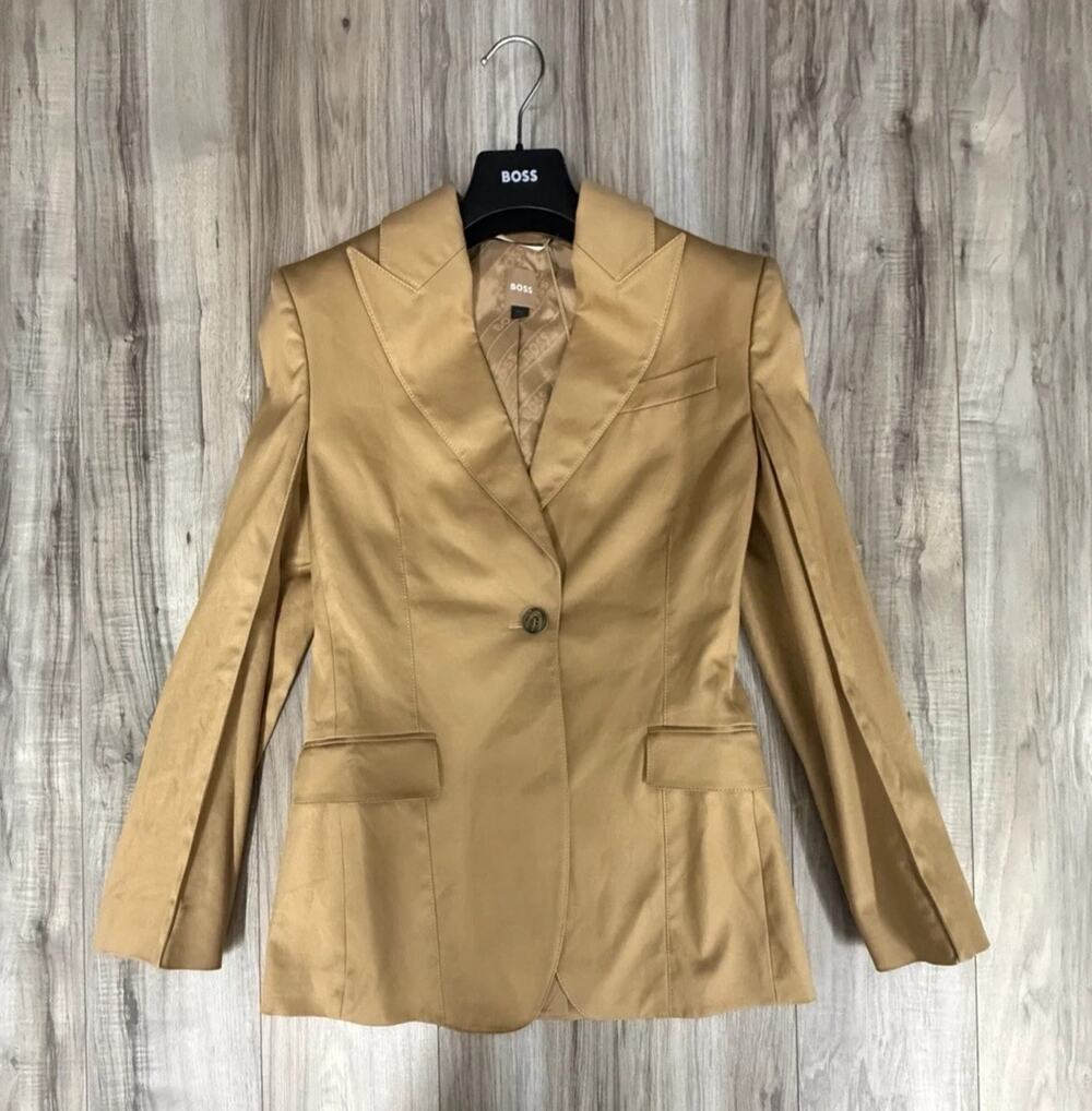 BOSS Hugo Boss Tailored One Button Blazer Beige Tan Womens Size Medium Suit NEW